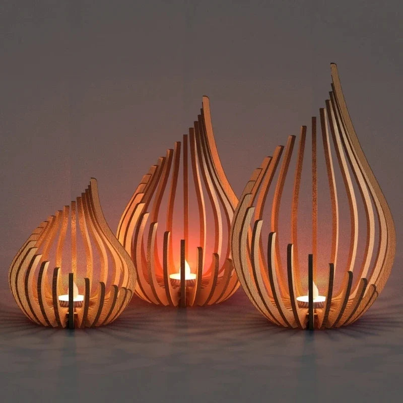 Wooden Candle Holder, Carved Teardrop Candle Lantern, DIY Kit, 3 Sizes