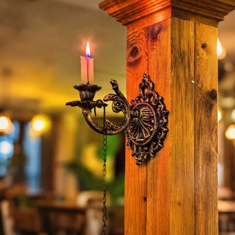 Wall Candle Holder, Vintage Iron Wall Sconce for Taper Candles, Scrollwork