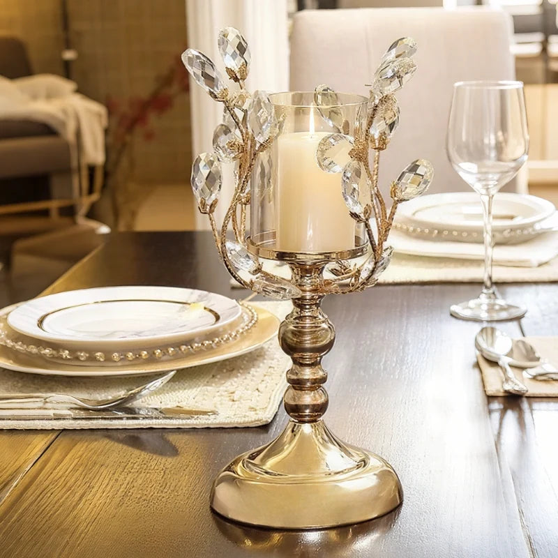 Glass Candle Holder, Crystal Look Floral Pillar Candle Stand, Iron, 3 Sizes