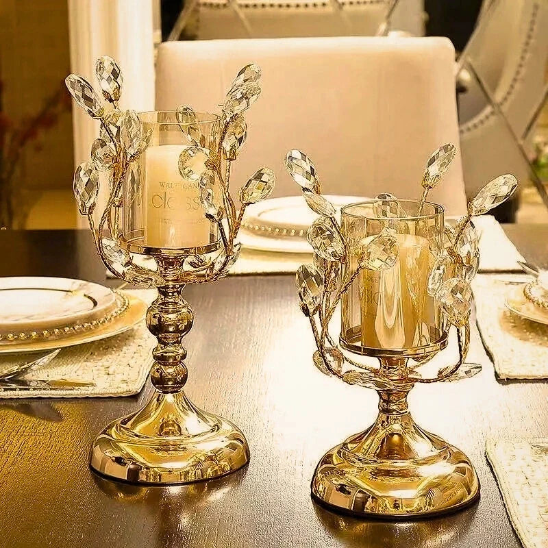 Glass Candle Holder, Crystal Look Floral Pillar Candle Stand, Iron, 3 Sizes