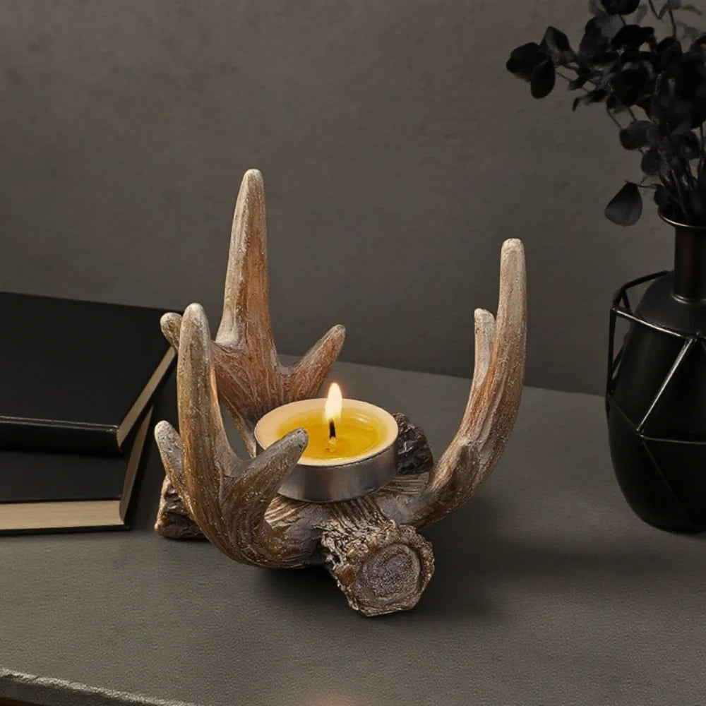 Antler Candle Holder, Sculpted Resin Cup Candle Holder, Woodland, 3.5in