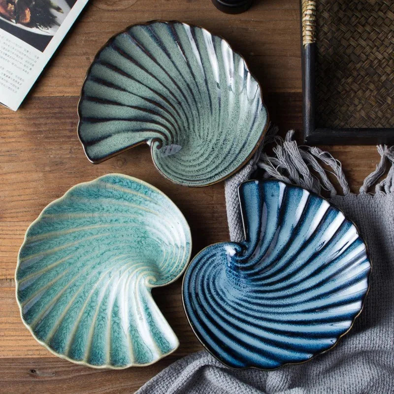 Porcelain Shell Plate, Reactive Glaze Dessert & Serving Dish, 3 Colors, 8in