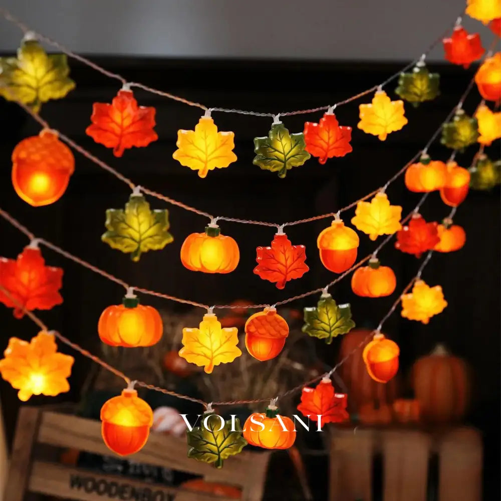 1.5/3m Halloween LED Pumpkin Nut Maple Leaf Light String Home Christmas Party Decoration Hanging Lamp Props