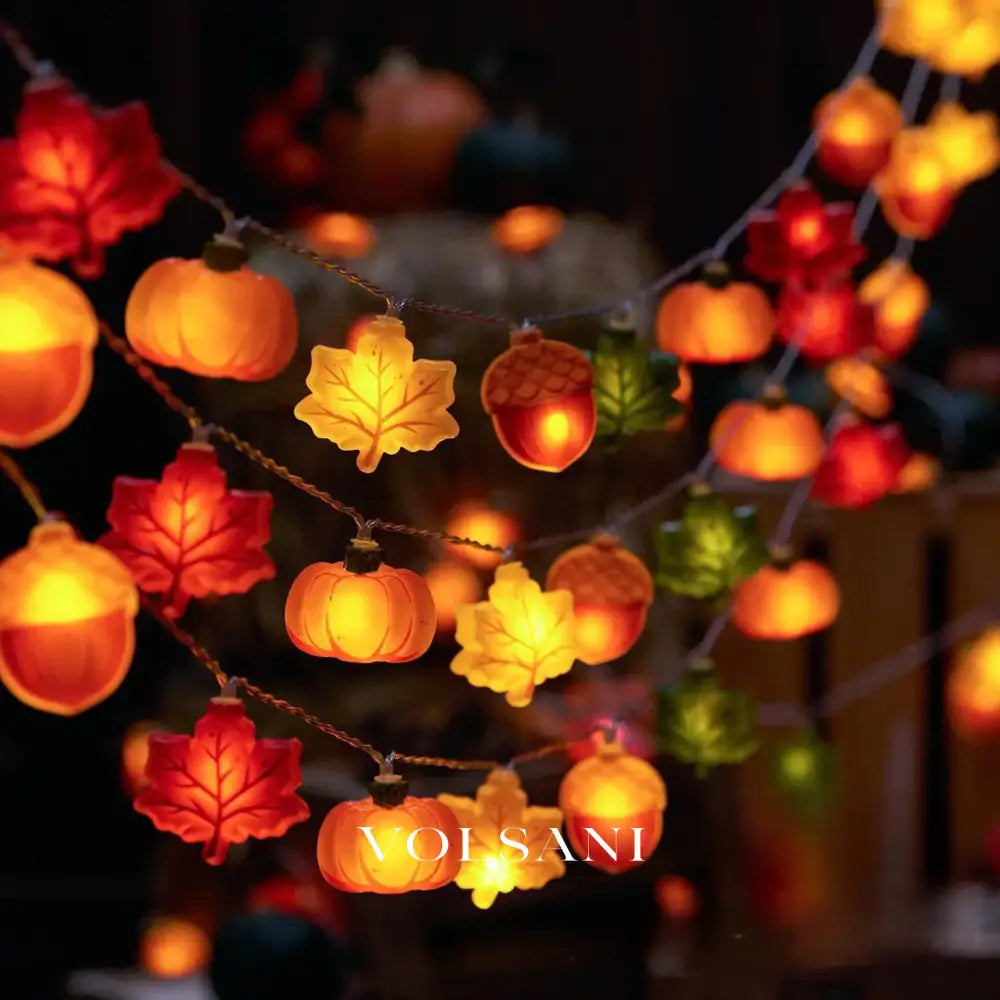 1.5/3m Halloween LED Pumpkin Nut Maple Leaf Light String Home Christmas Party Decoration Hanging Lamp Props