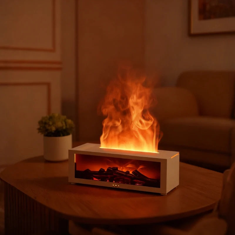 Flame Humidifier, Essential Oil Diffuser, Fire Effect, 7 Colors, Remote