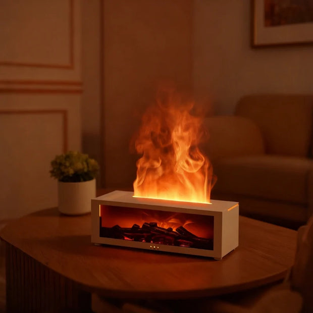 Flame Humidifier, Essential Oil Diffuser, Fire Effect, 7 Colors, Remote