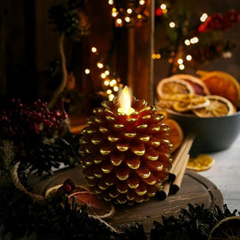 Flameless Pine Cone Candles, Real Wax LED Candles, Remote & Timer, 6.3in