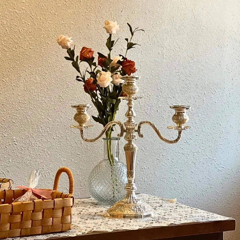 Candelabra, Vintage Taper Candle Holder, Floral Detail, 3 or 5 Arm, 14in