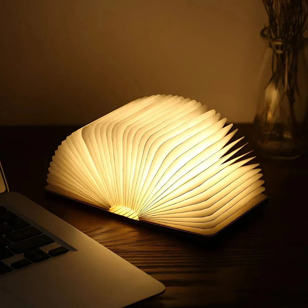 Book Lamp, Folding Wooden Book Light, Rechargeable LED, Walnut or Maple