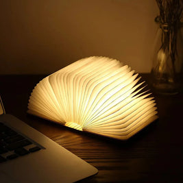 Book Lamp, Folding Wooden Book Light, Rechargeable LED, Walnut or Maple