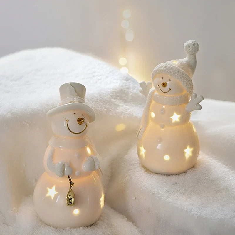 Ceramic Christmas Houses, Light Up White Village Set, Trees & Snowmen, LED