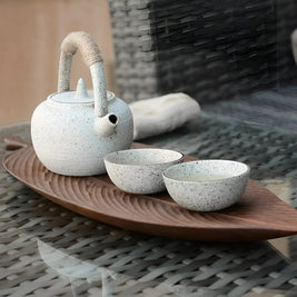 Walnut Wood Serving Tray, Leaf Shape Cheese Board & Tapas Tray, 9.8-18.9in