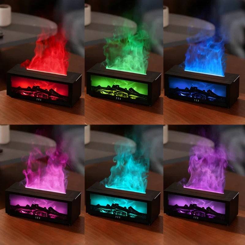 Flame Humidifier, Essential Oil Diffuser, Fire Effect, 7 Colors, Remote
