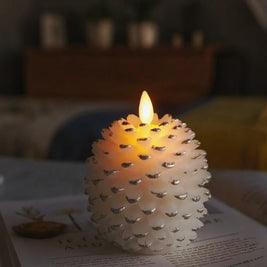 Flameless Pine Cone Candles, Real Wax LED Candles, Remote & Timer, 6.3in