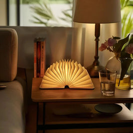 Book Lamp, Folding Wooden Book Light, Rechargeable LED, Walnut or Maple