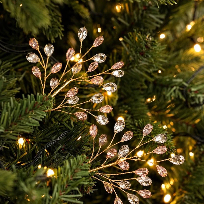 Christmas Tree Picks, Beaded Pearl & Crystal Look Branches, 10-40 Pack