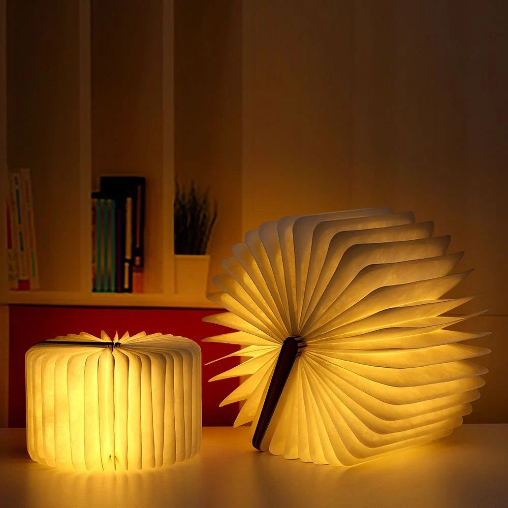 Book Lamp, Folding Wooden Book Light, Rechargeable LED, Walnut or Maple
