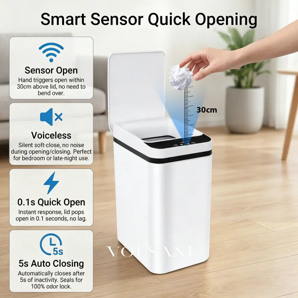 12L Sensor Afvalbak ABS Bewegingsgevoelige Afvalbak Keuken Badkamer Geurdicht Huishoudelijke Prullenbak