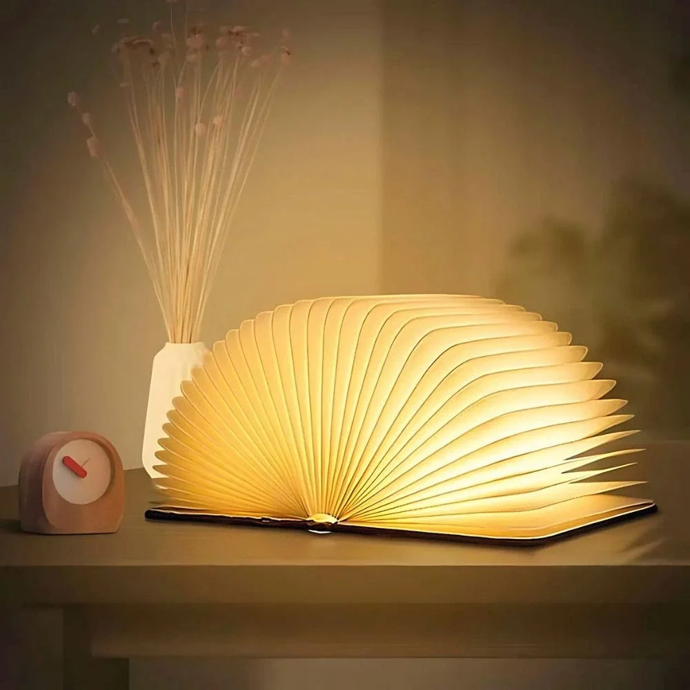 Book Lamp, Folding Wooden Book Light, Rechargeable LED, Walnut or Maple