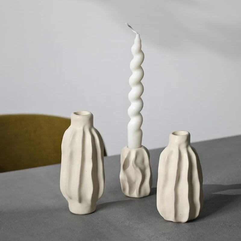 Ceramic Taper Candle Holder, Rippled Matte Candlestick Holder, 4 Shapes