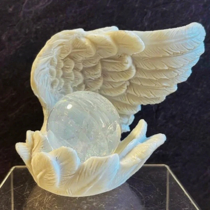 Angel Candle Holder, Sculpted Resin Angel Wings, White or Black, 3.9in