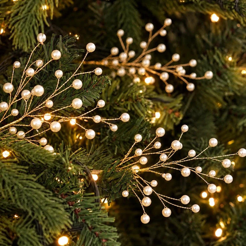 Christmas Tree Picks, Beaded Pearl & Crystal Look Branches, 10-40 Pack