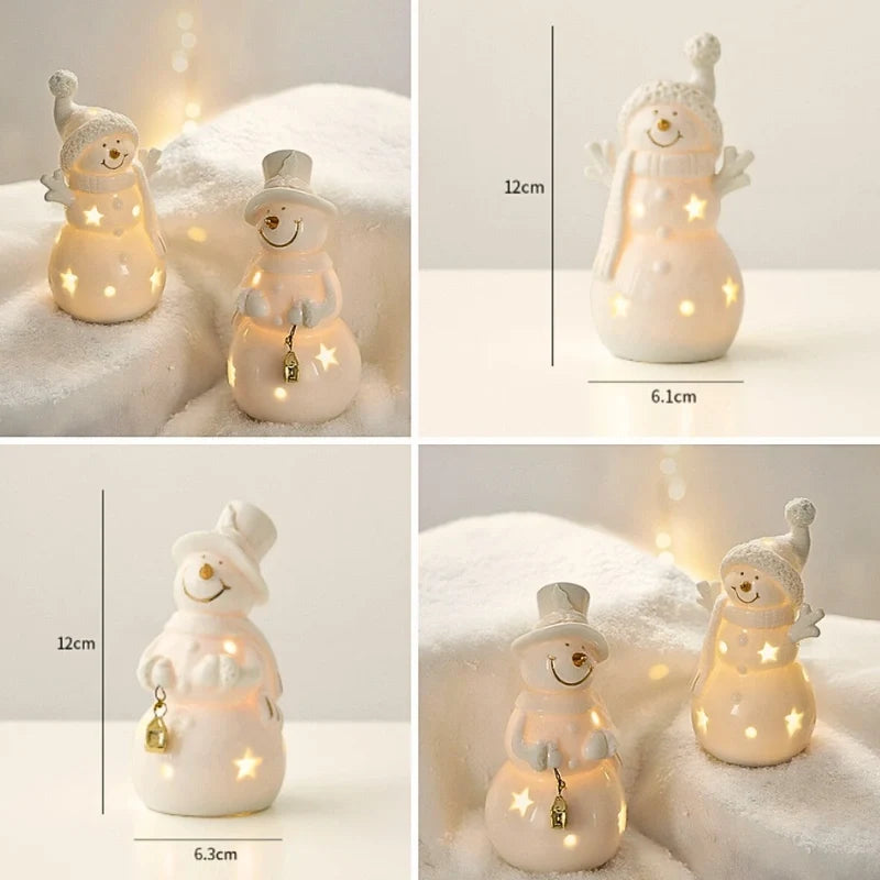 Ceramic Christmas Houses, Light Up White Village Set, Trees & Snowmen, LED