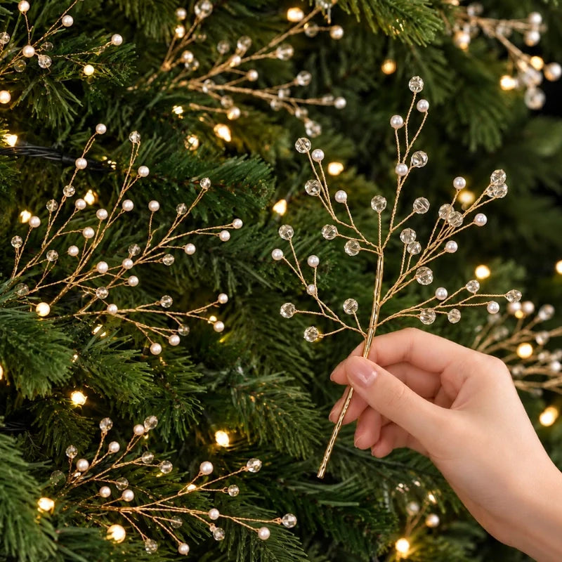 Christmas Tree Picks, Beaded Pearl & Crystal Look Branches, 10-40 Pack