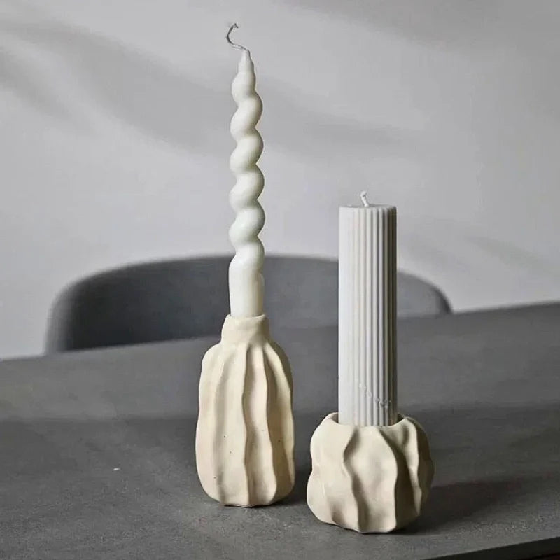 Ceramic Taper Candle Holder, Rippled Matte Candlestick Holder, 4 Shapes