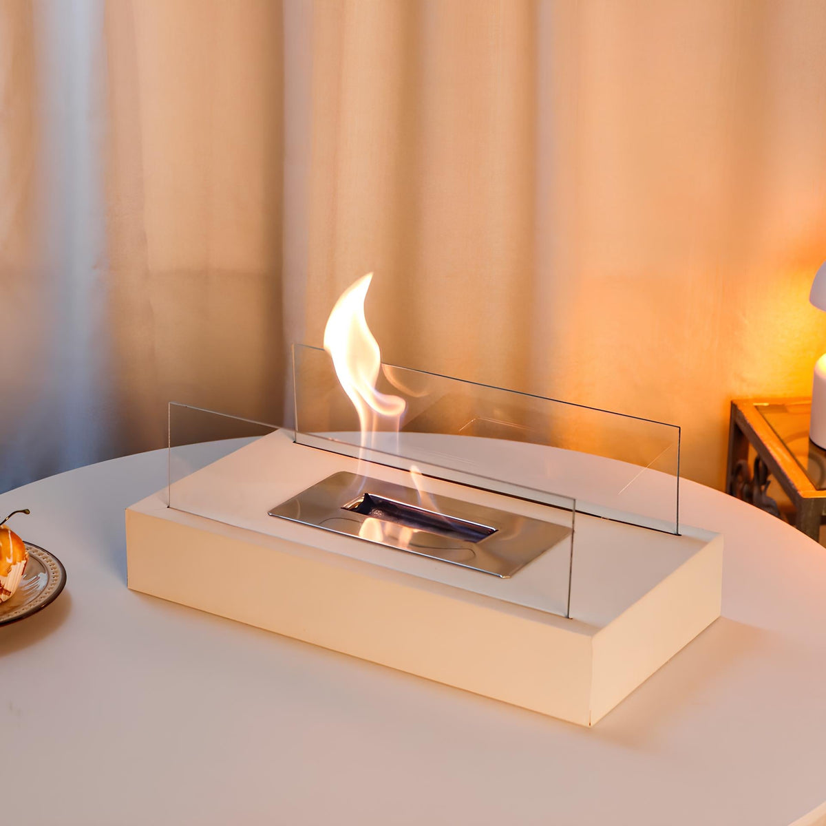 Tabletop Fireplace, Glass & Metal Ethanol Fire Bowl, Indoor & Outdoor, 14in