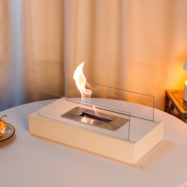 Tabletop Fireplace, Glass & Metal Ethanol Fire Bowl, Indoor & Outdoor, 14in