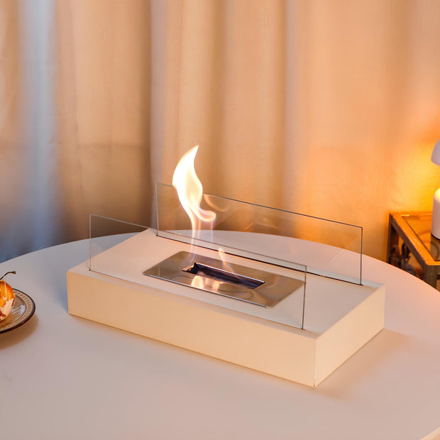 Tabletop Fireplace, Glass & Metal Ethanol Fire Bowl, Indoor & Outdoor, 14in