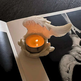 Angel Candle Holder, Sculpted Resin Angel Wings, White or Black, 3.9in