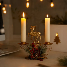 Christmas Candlestick Holders, Set of 3 Iron Taper Holders, Pine & Berry