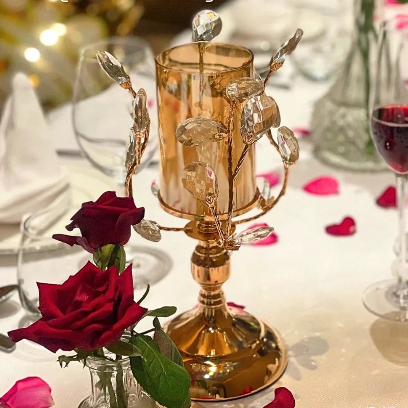 Glass Candle Holder, Crystal Look Floral Pillar Candle Stand, Iron, 3 Sizes