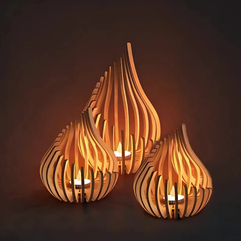Wooden Candle Holder, Carved Teardrop Candle Lantern, DIY Kit, 3 Sizes