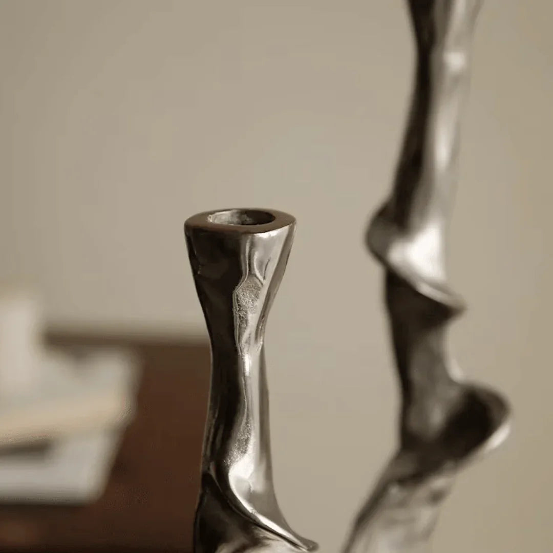 Aluminum Candle Holder, Sculptural Modern Candlestick, Silver, 21-24in