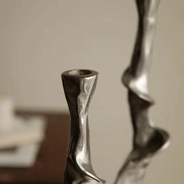 Aluminum Candle Holder, Sculptural Modern Candlestick, Silver, 21-24in