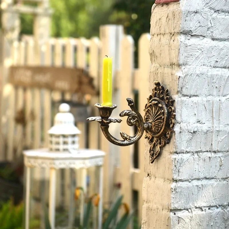Wall Candle Holder, Vintage Iron Wall Sconce for Taper Candles, Scrollwork