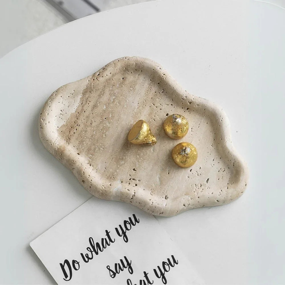 Travertine Jewelry Tray, Cloud Wavy Edge Perfume Tray for Dresser, 7.6in