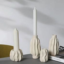 Ceramic Taper Candle Holder, Rippled Matte Candlestick Holder, 4 Shapes