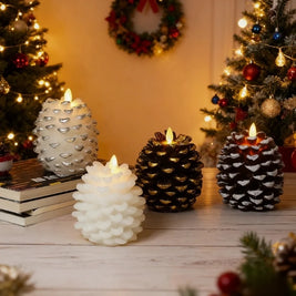 Flameless Pine Cone Candles, Real Wax LED Candles, Remote & Timer, 6.3in