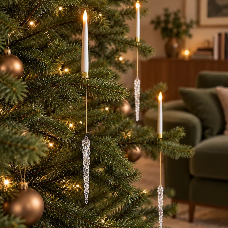 Christmas Tree Candles with Hanging Crystal Look Ornaments, LED, Remote