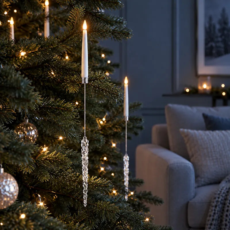 Christmas Tree Candles with Hanging Crystal Look Ornaments, LED, Remote
