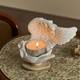 Angel Candle Holder, Sculpted Resin Angel Wings, White or Black, 3.9in