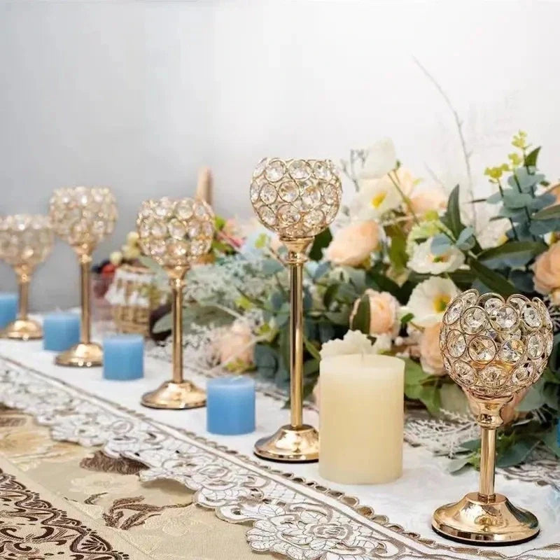 Glass Candle Holder, Crystal Look Beaded Globe on Stem, Gold or Silver