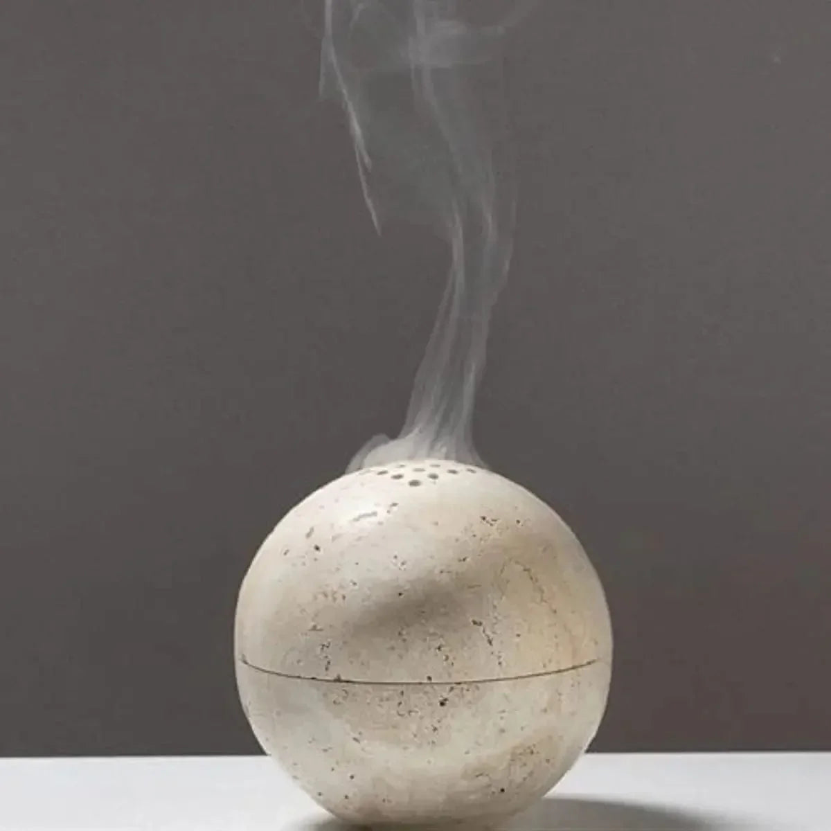 Travertine Incense Burner with 9 Holes, Hand Carved Incense Holder, 4.1in