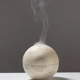Travertine Incense Burner with 9 Holes, Hand Carved Incense Holder, 4.1in