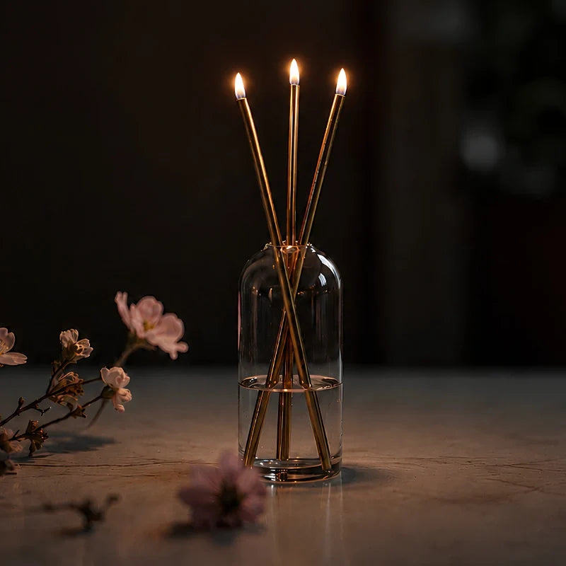 Refillable Oil Candles, Glass Oil Lamp with 3 Steel Wick Candles, 3 Colors