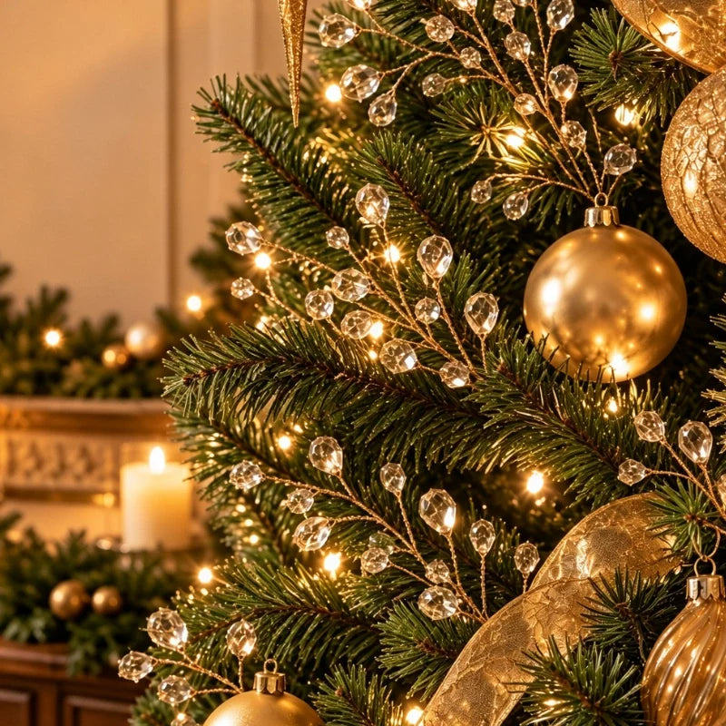 Christmas Tree Picks, Beaded Pearl & Crystal Look Branches, 10-40 Pack